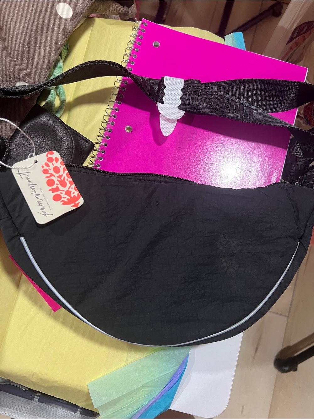FP Movement by Free People Black Crescent Shoulder Bag with Reflective Trim